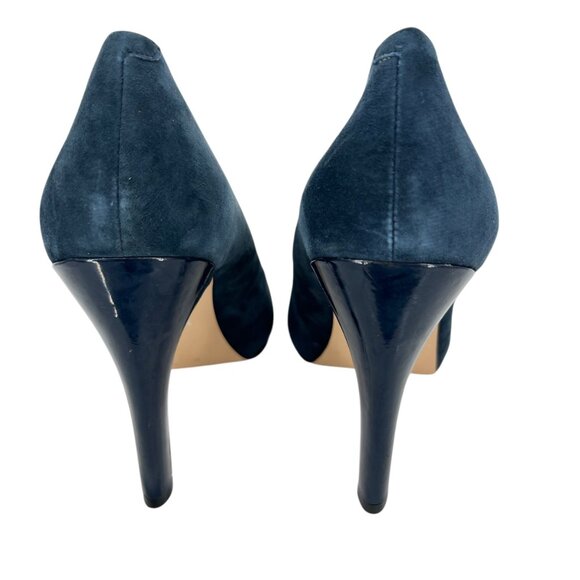Nine West Portofino Blue Suede Leather Peep Toe 4 Inch Pumps Size 10 - Picture 7 of 16